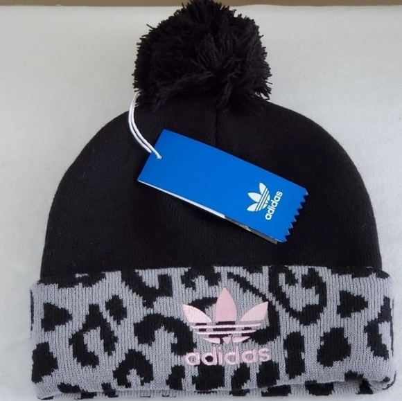 Adidas Pom Pom Animal Print Beanie Hat 